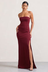 Berry Bandeau Maxi Dress With Split Hem